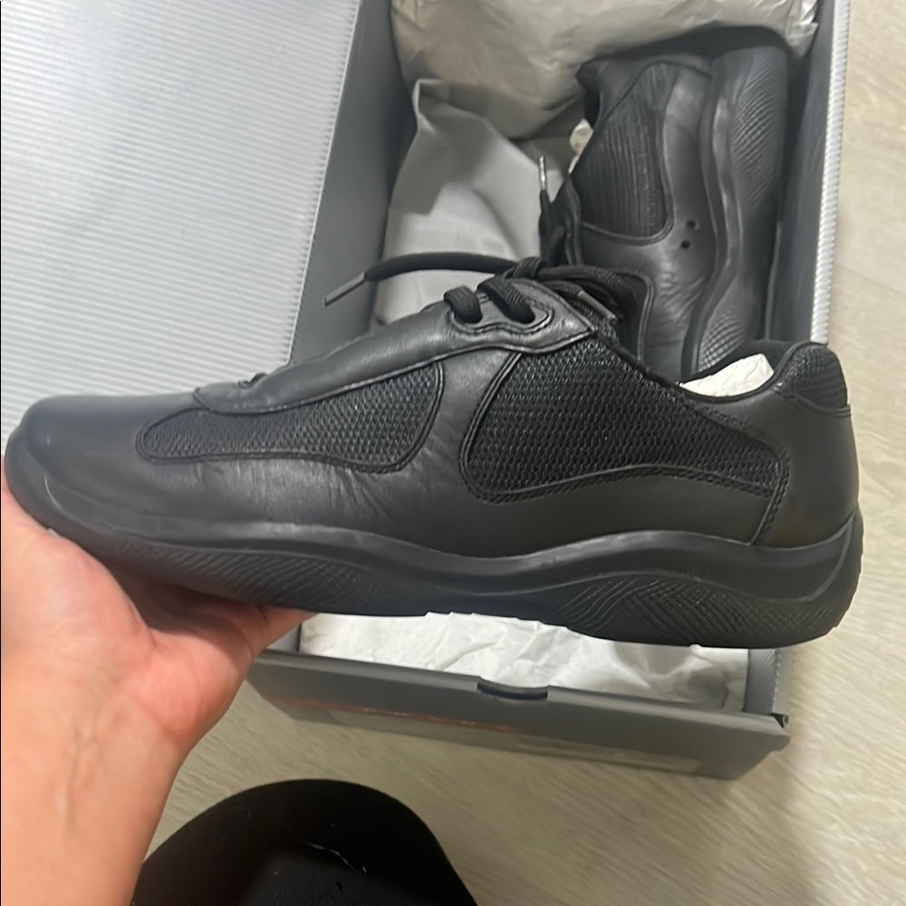 Prada Men's Black Leather Sneakers - Picture 4 of 5